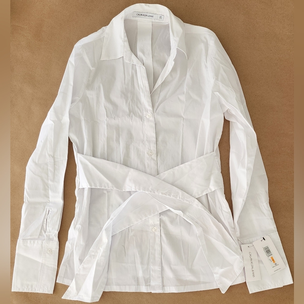 Calvin Klein Women's White Cotton Shirt Size S NWT